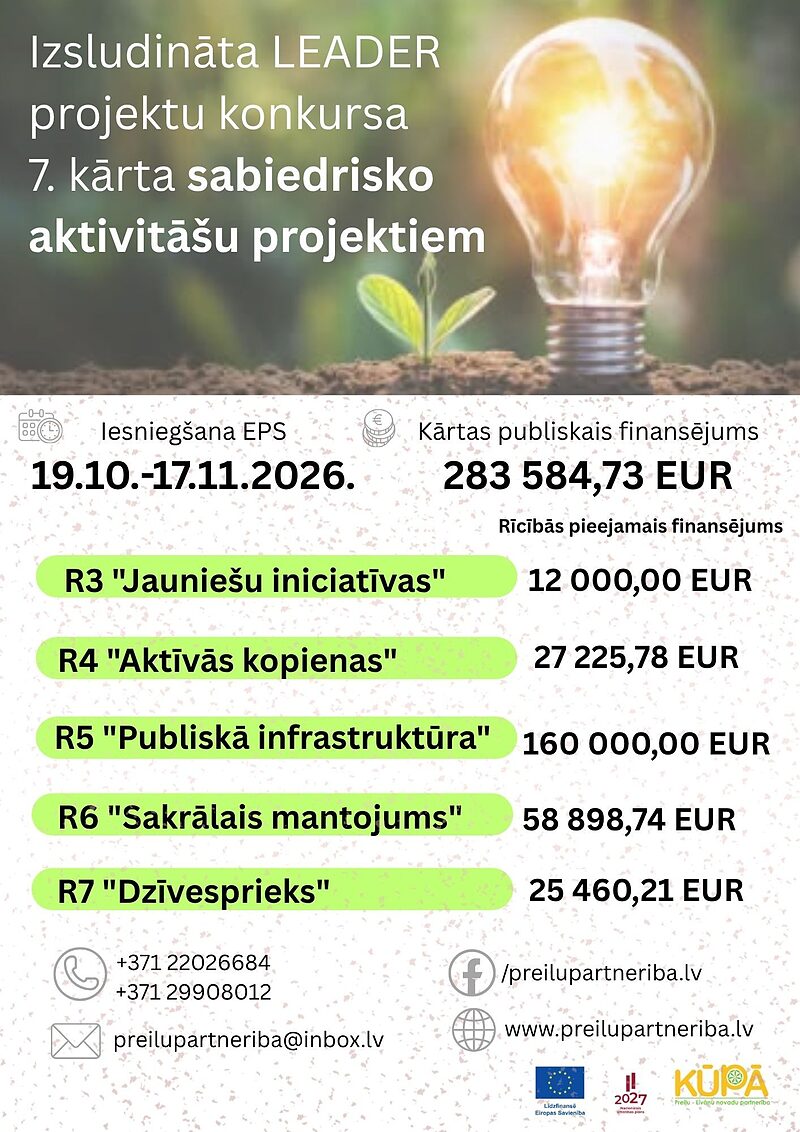 PAZIŅOJUMS par atklātu projektu iesniegumu pieņemšanas 7. kārtu